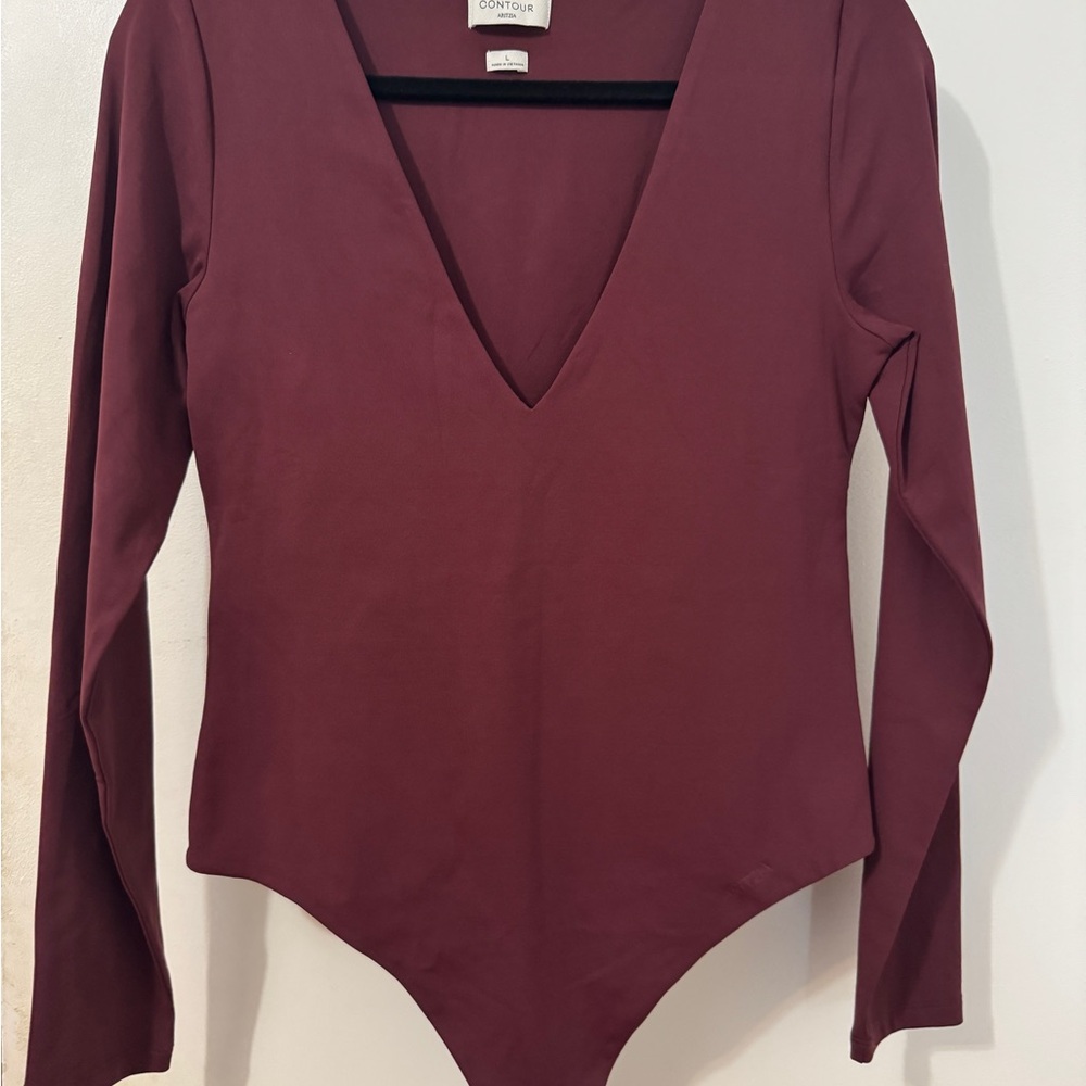 Red V-neck Fitted Bodysuit
